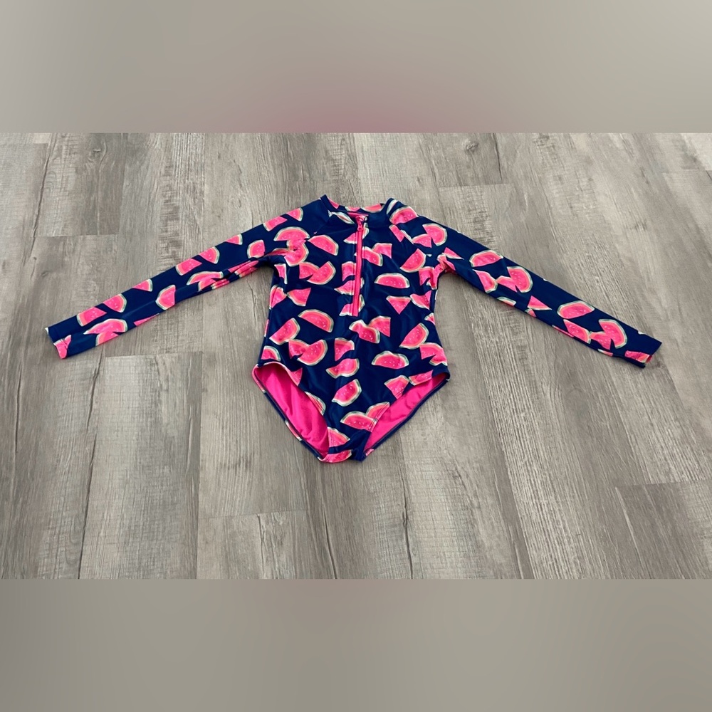 Kids Swim Long Sleeve Watermelon Print Swimsuit